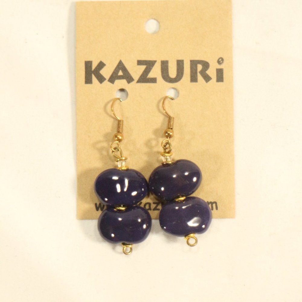 KAZURI Handmade Dark Blue Beaded Earrings Sz OS